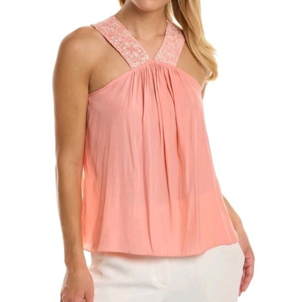 Ramy Brook Darby Embroidered Sleeveless Top Droco Pink Size Small Flowy